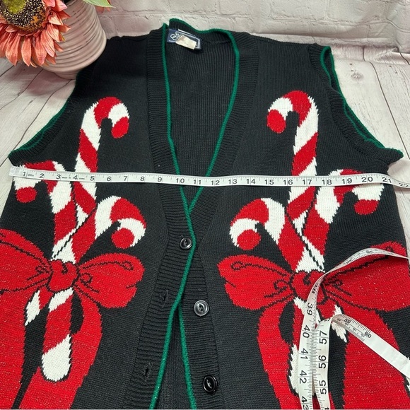 Vintage JJ Browne candy cane christmas Cardigan Sweater vest sz medium holiday - Picture 5 of 7